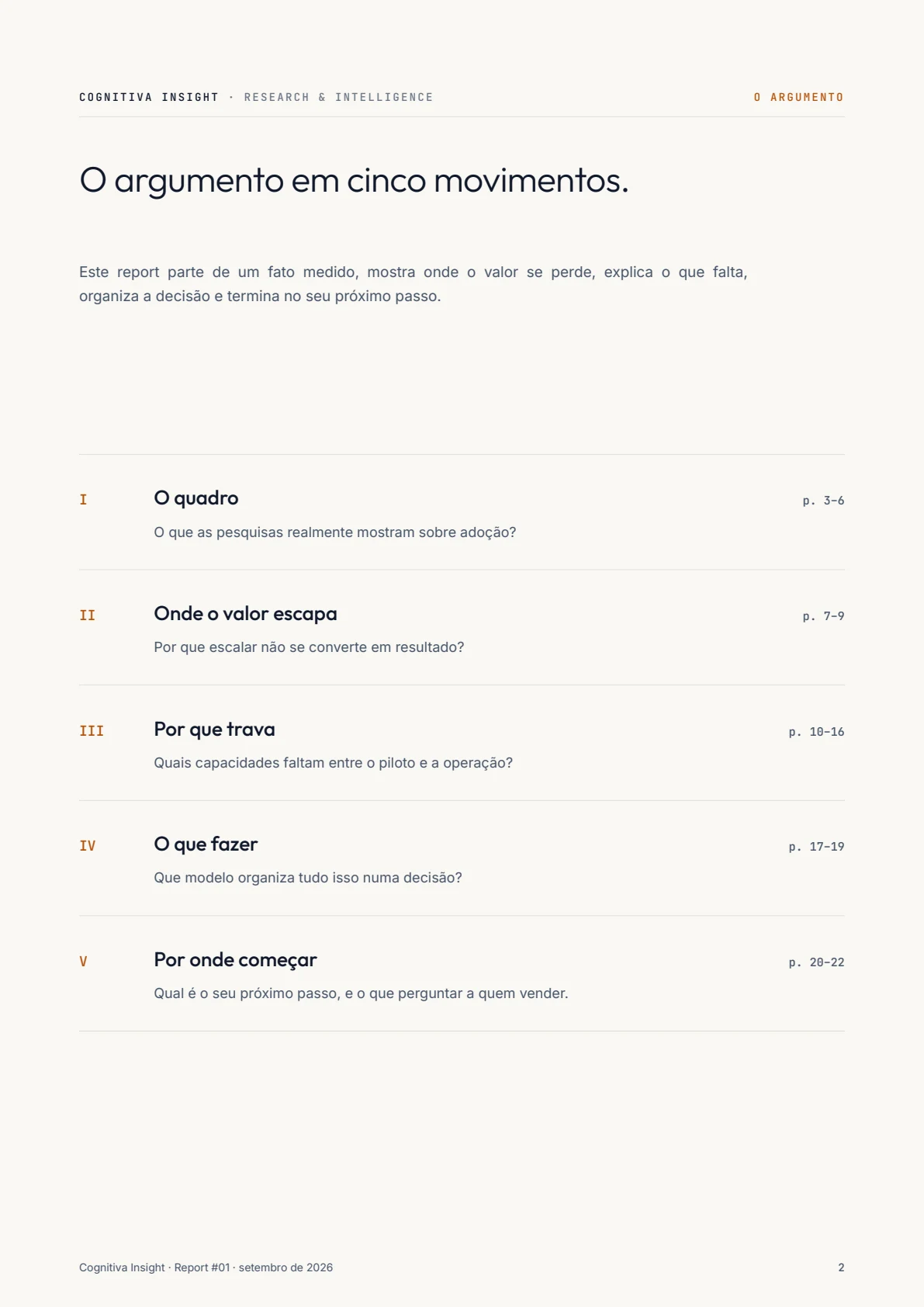 Página 2: O argumento em cinco movimentos. Transcrição disponível em Leitura em texto.